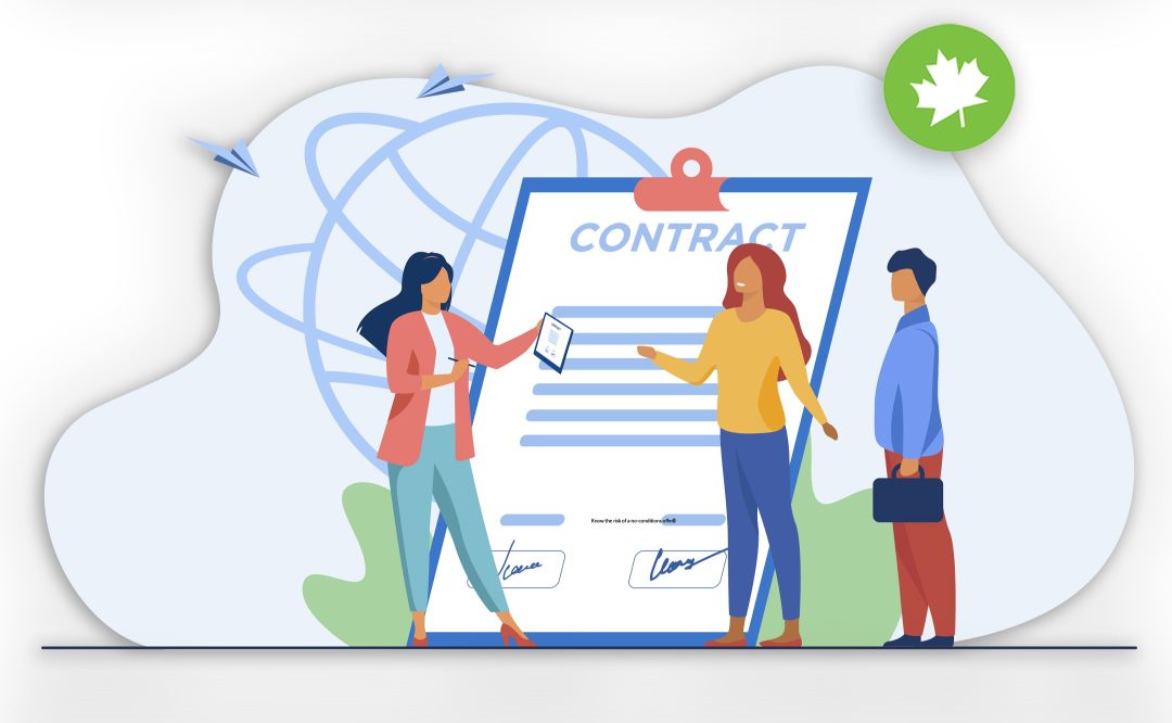 Contract signing with three people illustration