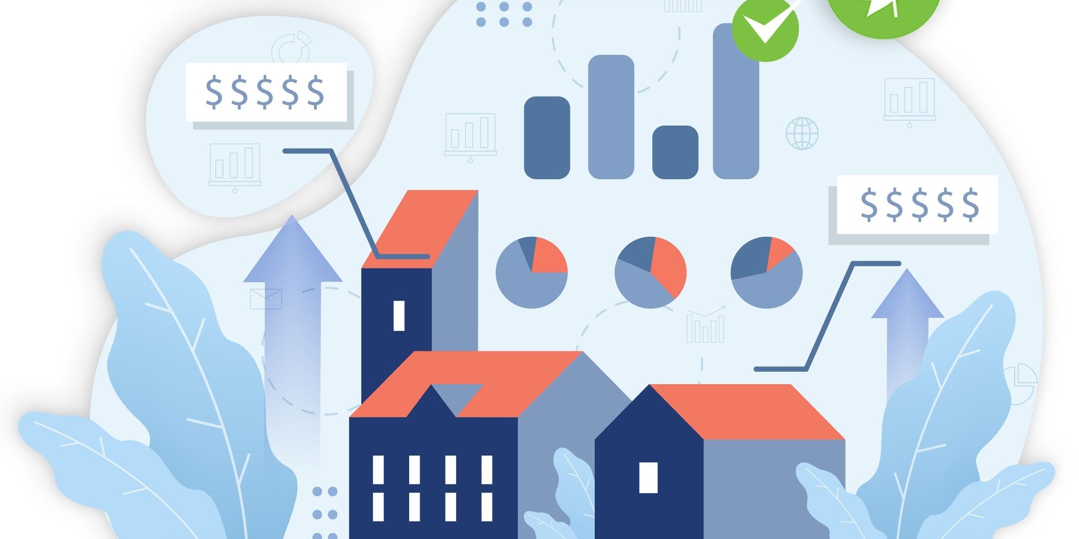 Picture of House with graphs and numbers
