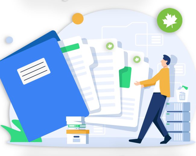 illustration of man pulling out paperwork of folder