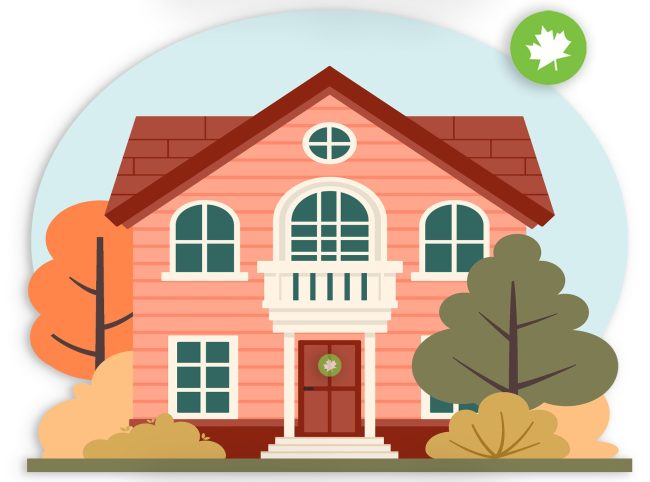Mortgage Fall Trends copy WS Illustration of house in the fall with the canadian mortgage professionals logo