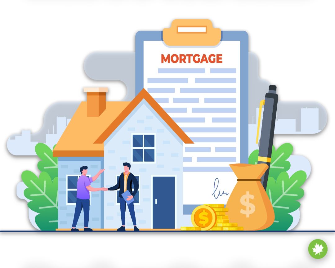 Illustration of mortgage broker, two people shaking hands