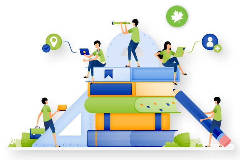 Demystifying Mortgage Terminology. Picture of people on top of books