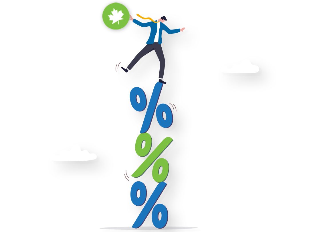 Man balancing on % signs