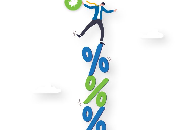 Man balancing on % signs