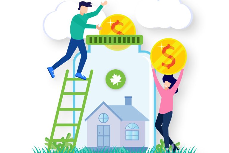 Two people putting money into a jar